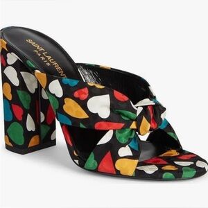 YSL Saint Laurent - Bianca Mules in Heart Jacquard NWT